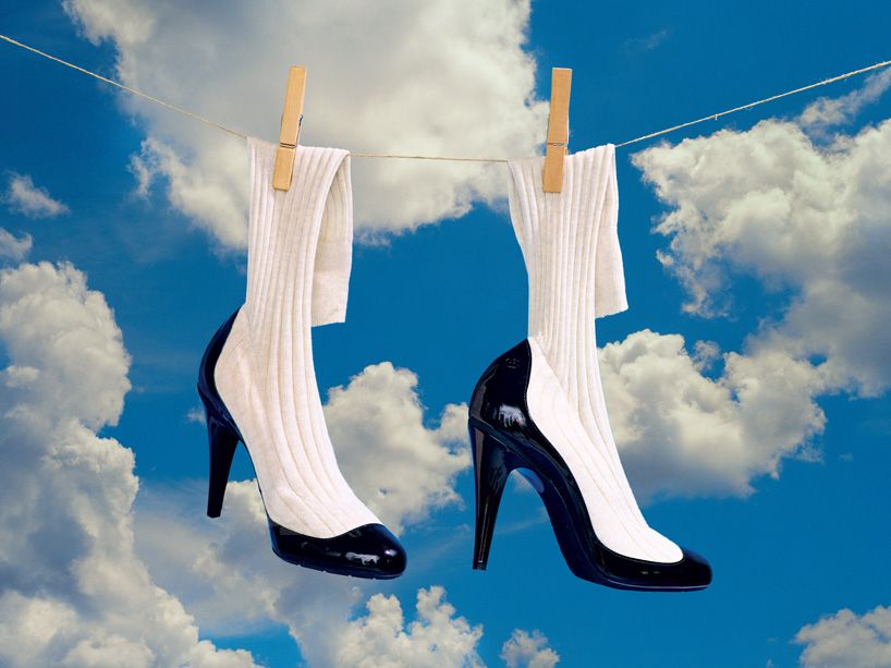 socks and heels hanging with clouds in the background. caribu mommy mom mother's blog that gives parenting advice for kids, children, toddlers, preschoolers.